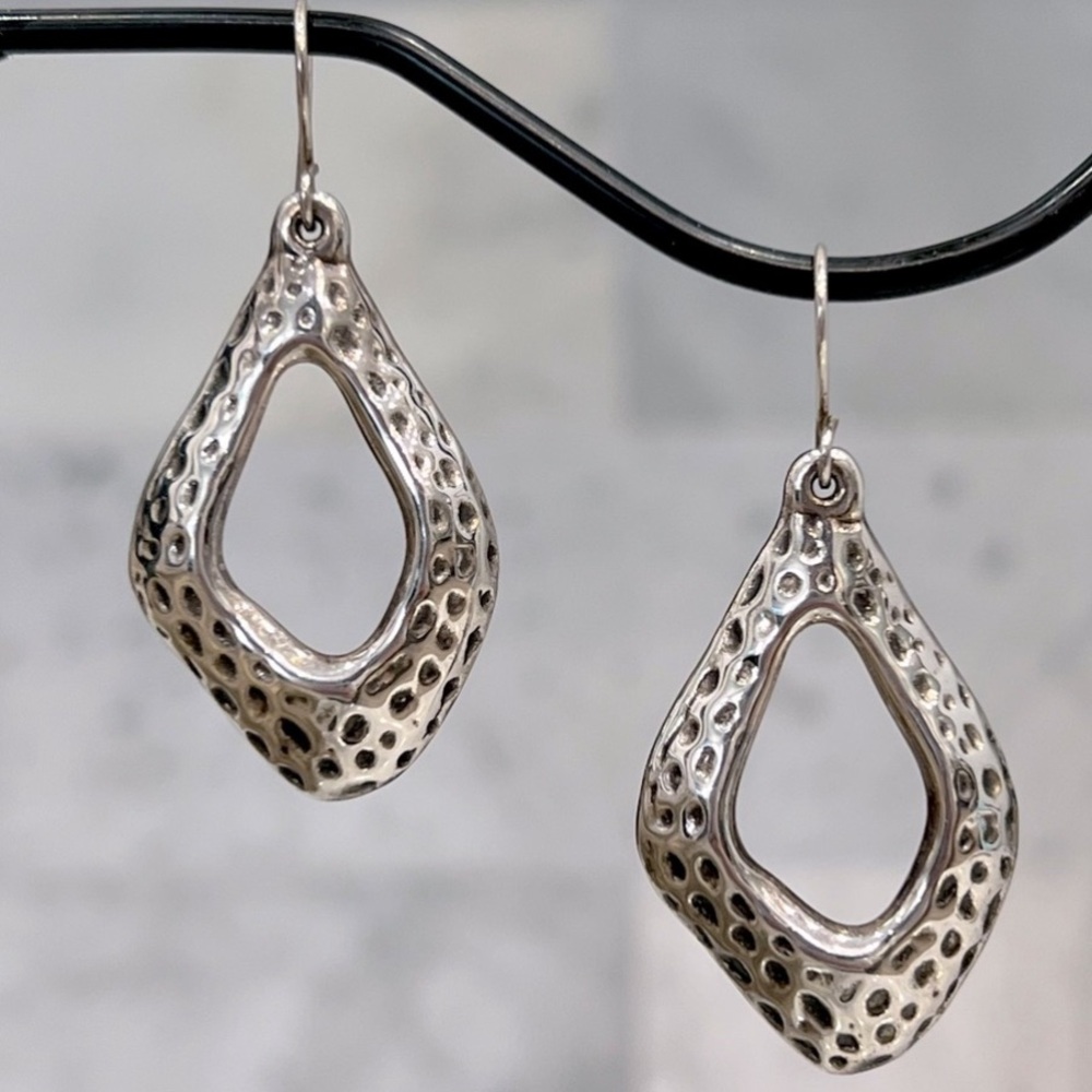Sterling Silver Diamond Shaped Hammered Dangle Earrings